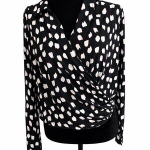NWOT Lane Bryant Black Patterned Wrap Blouse Size 10/12